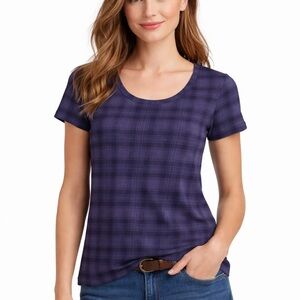 Banana Republic Purple & Black Plaid Top – Size M | Scoop Neck | Capsule Staple